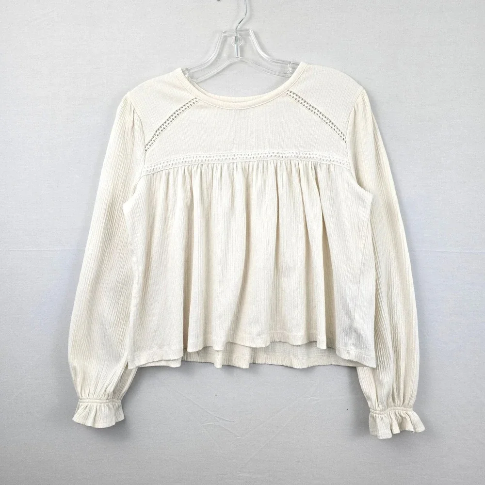 Old Navy Long Sleeve‎ Scoop Neck Flared Girls Top Cream XL (14-16)